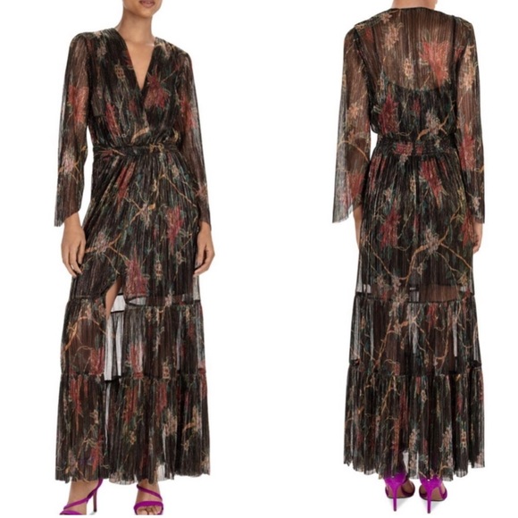 BA&SH Hendrix Metallicc Plissé Dress